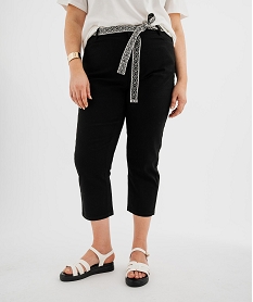 GEMO Pantacourt slim taille haute en coton stretch avec ceinture à nouer femme grande taille noir standard