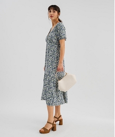 GEMO Robe longue à manches courtes en viscose imprimée femme Beige