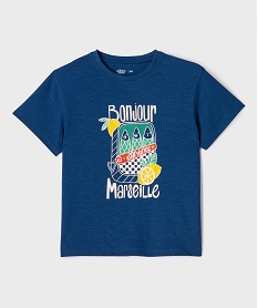 GEMO Tee-shirt manches courtes en jersey de coton flammé imprimé estival garçon Bleu