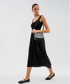 GEMO Robe longue avec buste en maille côtelée femme noir standard