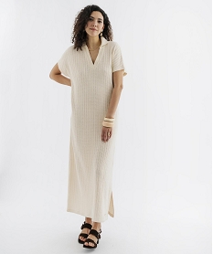 GEMO Robe longue col polo en maille fantaisie ajourée femme - LuluCastagnette Beige