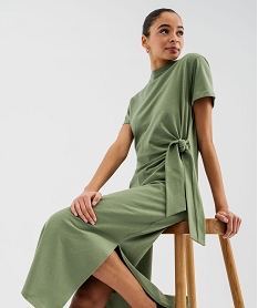 GEMO Robe longue à manches courtes en jersey de coton femme vert standard