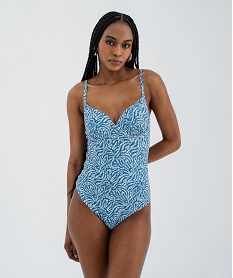 GEMO Maillot de bain une pièce imprimé en maille gaufrée Bleu