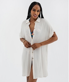 GEMO Veste de plage mi-longue à manches courtes femme blanc standard