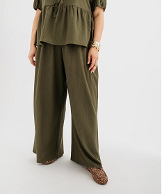 GEMO Pantalon fluide en maille gaufrée femme grande taille kaki fonce