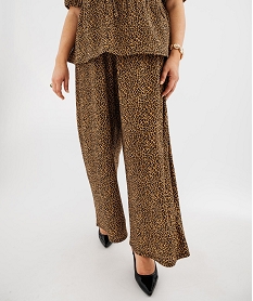 GEMO Pantalon fluide en maille gaufrée à motif léopard femme grande taille Brun