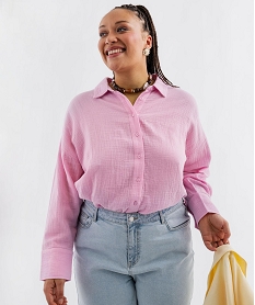 GEMO Chemise en gaze de coton unie femme grande taille Rose