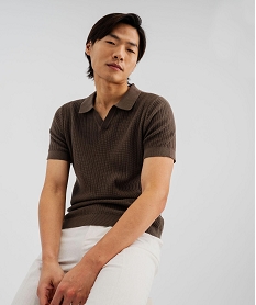 GEMO Polo à manches courtes en maille fantaisie homme marron fonce