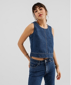 GEMO Blouse sans manches en jean coupe courte femme bleu standard