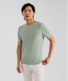 GEMO Tee-shirt manches courtes en maille tricotée homme Vert