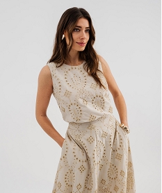 GEMO Blouse sans manches en broderie ajourée femme Beige