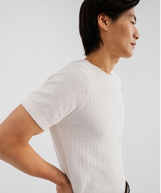 GEMO Tee-shirt manches courtes en maille tricotée homme blanc standard