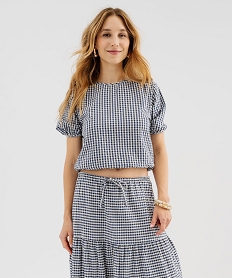 GEMO Blouse manches courtes à motif vichy femme Bleu