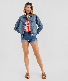 GEMO Short en toile denim coupe mom femme bleu standard