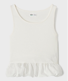 GEMO Débardeur en maille côtelée extensible à basque fille blanc standard
