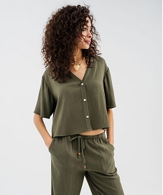 GEMO Chemise manches courtes courte coupe ample femme kaki fonce