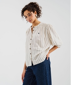 GEMO Blouse manches courtes ample en viscose et lin femme - LuluCastagnette Beige