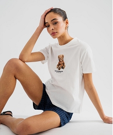 GEMO Tee-shirt manches courtes avec motif ourson femme - LuluCastagnette blanc standard
