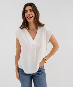 GEMO Tee-shirt manches courtes à col V femme blanc standard