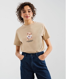 GEMO Tee-shirt manches courtes avec motif ourson femme - LuluCastagnette Beige