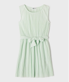 GEMO Robe courte sans manches plissée à ceinture fille Vert