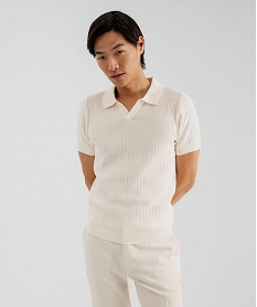 GEMO Polo à manches courtes en maille fantaisie homme Beige