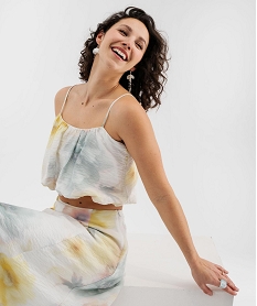 GEMO Top à fines bretelles court et blousant femme Jaune