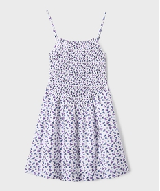 GEMO Robe à bretelles à motifs fleuris avec buste smocké fille Violet