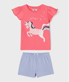 GEMO Pyjashort à manches volantées et motif licorne fille Rose