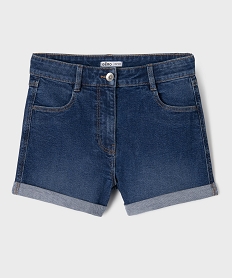 GEMO Short en jean stretch à taille haute et revers fille bleu standard
