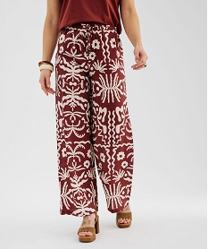 GEMO Pantalon large et fluide imprimé femme Brun