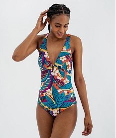 GEMO Maillot de bain une pièce fleuri avec mousses amovibles femme Bleu
