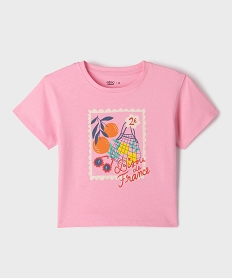 GEMO Tee-shirt manches courtes avec motif estival fille Rose