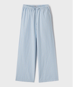 GEMO Pantalon large en coton rayé à taille élastiquée fille Bleu