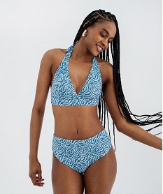 bas de maillot de bain taille haute en maille gaufree femme bleuL013601_3