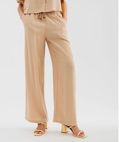 GEMO Pantalon large et fluide en viscose froissée femme Beige