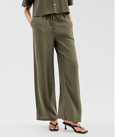 GEMO Pantalon large et fluide en viscose froissée femme kaki fonce