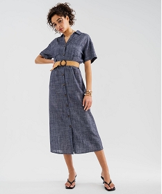 GEMO Robe longue chemise à manches courtes femme - LuluCastagnette Bleu