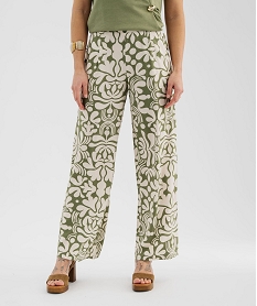 GEMO Pantalon fluide imprimé coupe large femme Vert