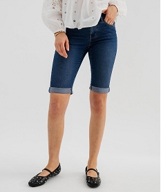 GEMO Bermuda en jean extensible à revers femme Bleu