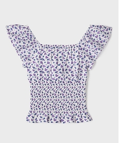 GEMO Blouse manches courtes à motifs fleuris avec col modulable fille Violet