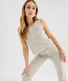 GEMO Jean cropped Straight taille haute à rayures femme Beige