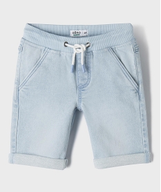 GEMO Bermuda en jean extensible délavé avec taille en bord-côte garçon Bleu