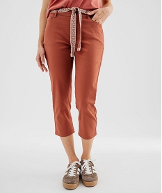 GEMO Pantacourt slim taille haute en coton stretch avec ceinture à nouer femme Rose