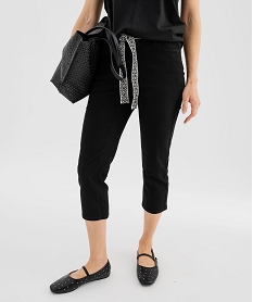 GEMO Pantacourt slim taille haute en coton stretch avec ceinture à nouer femme noir standard