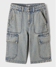 GEMO Bermuda en jean cargo regular en coton délavé garçon bleu standard