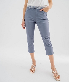 GEMO Pantacourt slim taille haute en coton stretch avec ceinture à nouer femme Bleu