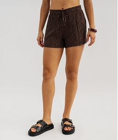 GEMO Short de plage en maille fluide et froissée imprimé léopard femme Brun
