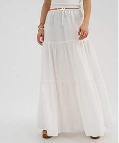 GEMO Jupe longue à volant en voile de coton femme blanc standard