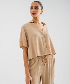GEMO Chemise manches courtes courte coupe ample femme Beige